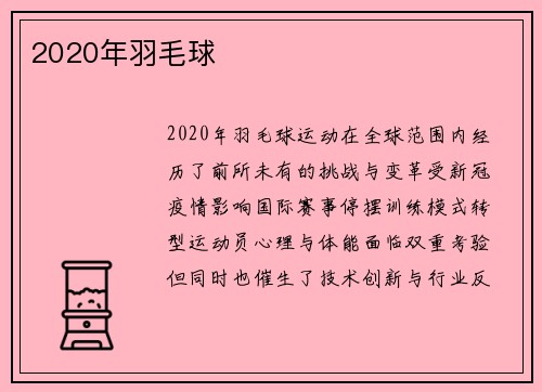 2020年羽毛球