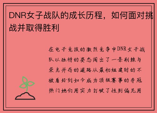 DNR女子战队的成长历程，如何面对挑战并取得胜利