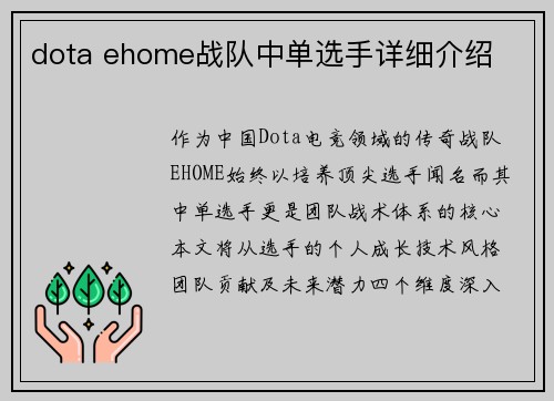 dota ehome战队中单选手详细介绍
